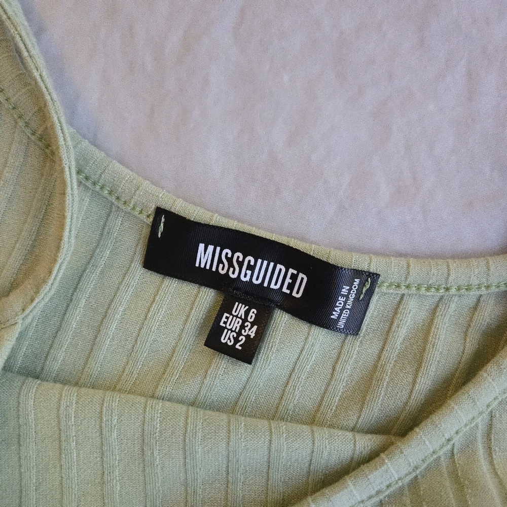 Missguided Pastel Green Tie Belt Ribbed 90s Y2K Spaghetti Strap Cami Dress - Picture 6 of 11